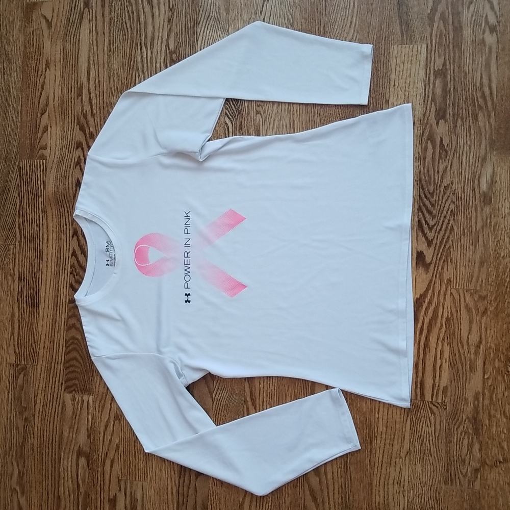 (S-M) Under Armour HeatGear Semi-Fitted Top Breast Cancer 'Power in Pink'